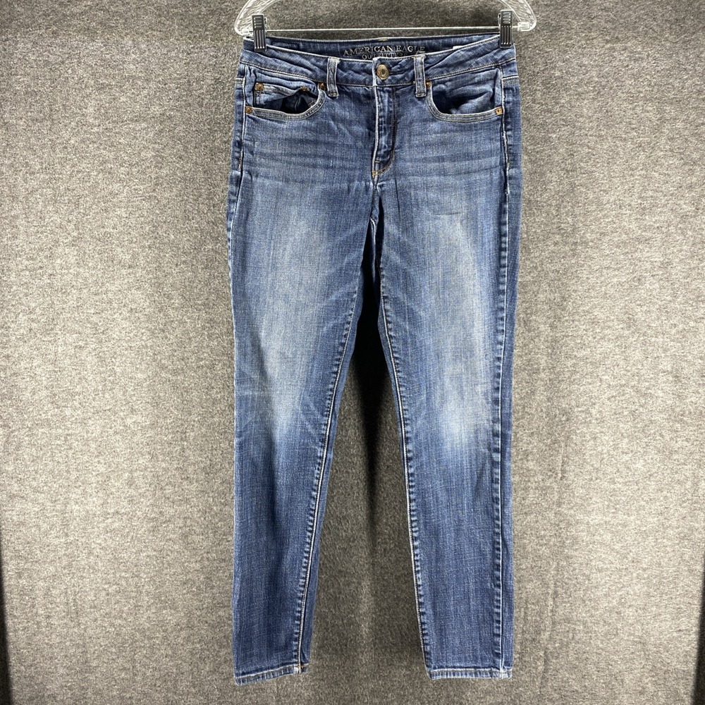 American Eagle Jeans Womens 6 Blue High Rise Skinny Stretch Embroidered